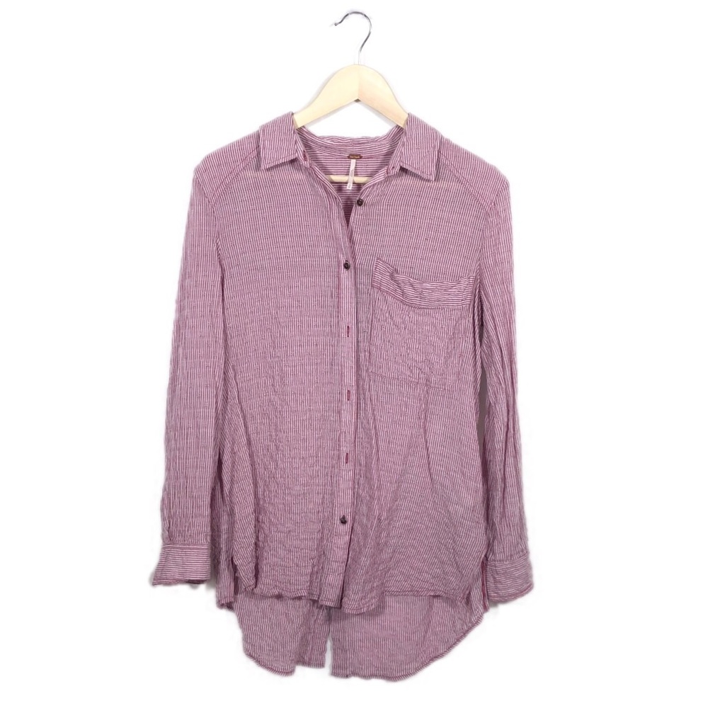XS Free People Pink Striped Button Up Top
